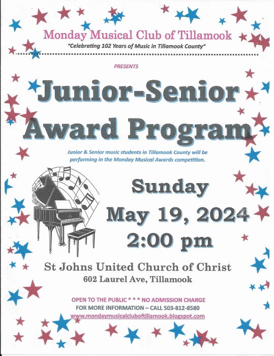 Monday Musical Club of Tillamook - May program - "Junior-Senior Awards Program"