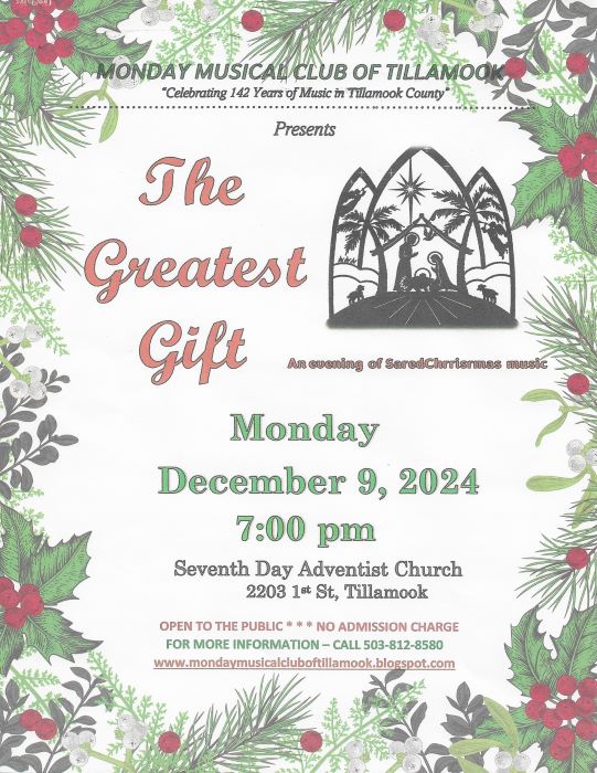 Monday Musical Club of Tillamook December Program “The Greatest Gift”