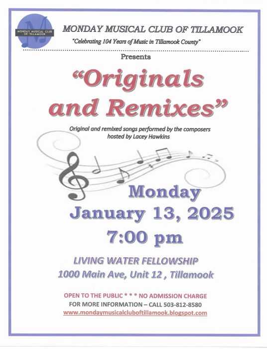 Monday Musical Club of Tillamook - January Program “Originals and Remixes”