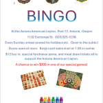 Astoria Oregon American Legion Post 12 Weekly Bingo - Open to the Public