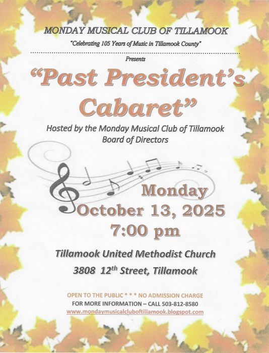 Monday Musical Club of Tillamook - October Program - "Past President's Cabaret"