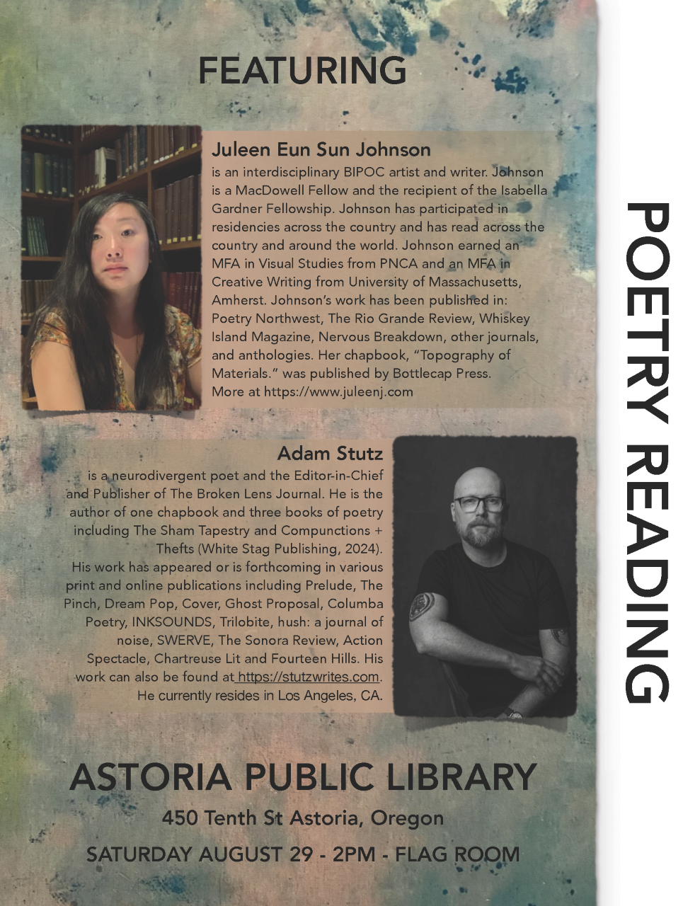 Poetry Reading featuring Juleen Eun Sun Johnson and Adam Stutz